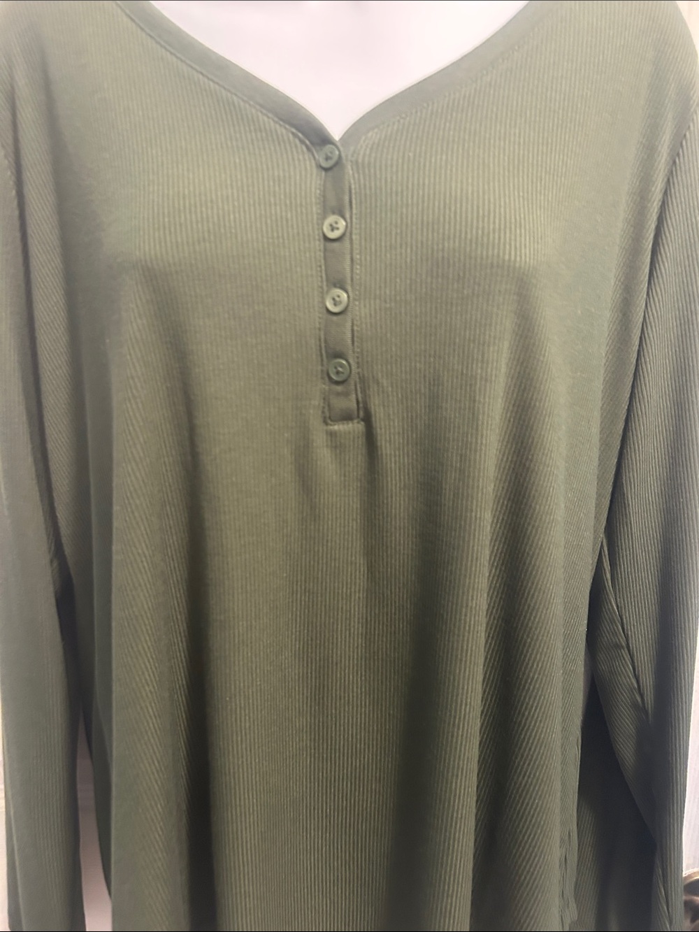 a.n.a Olive Green Long-Sleeve Henley Top - Picture 3 of 9